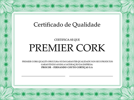 Certificado de Qualidade Premier Cork